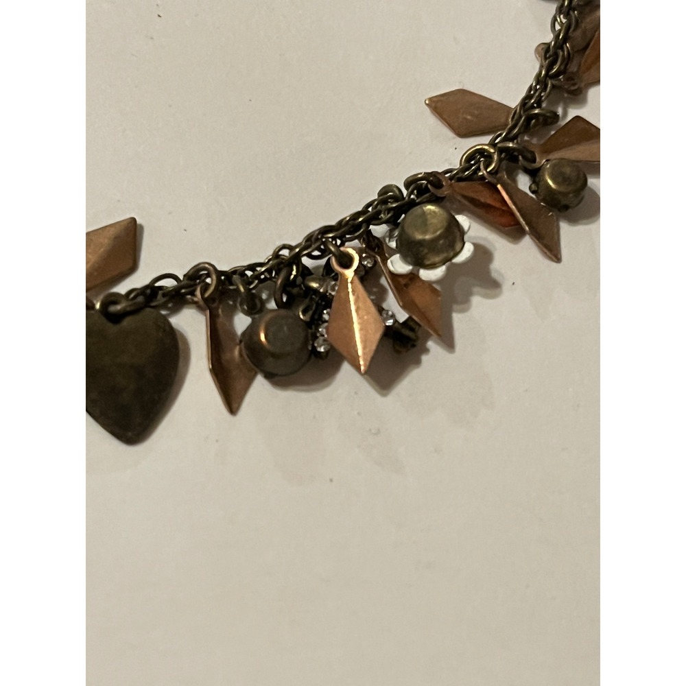 Betsey Johnson Paris Eiffel Tower Charm Necklace Bronze Tone Mixed Metal Heart - Picture 9 of 14